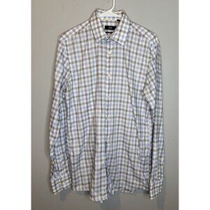 Hugo Boss Dress Shirt 15.5 34/35 Sharp Fit Blue Grey Long Sleeve Checkered